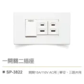 【樹榮電工SUZONE】一開二插座/新普系列 SP-3822