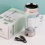 美少女趣集鋪 透明自動攪拌杯電動充電款咖啡杯帶刻度線 石斛粉奶粉自動攪拌杯 鑫弘-數碼配件