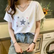 台灣现貨 韓版T恤  t恤 短袖t恤 女大尺碼t恤 女t恤 短袖 V領 衣服短袖  女裝上衣 上衣女衣服 女短袖 短袖女