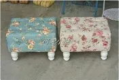 台中 ☆可愛小舖傢俱家飾☆南法式鄉村風古典拉扣復古洗白色椅腳玫瑰藍小碎花布長方形沙發矮凳 寶貝床尾椅穿鞋椅腳凳 台灣製