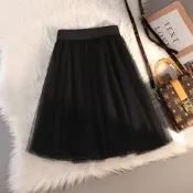 【品質驗證】純色網紗半身裙夏高腰垂墜感顯小個子大裙擺短裙a字裙子超短裙
