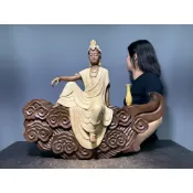 【阿一藝品】早期廣東 石灣陶【如意觀音】觀音菩薩 名師手製 有落款 值得收藏 居家裝飾 石灣公仔 石灣陶藝