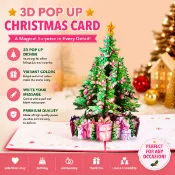 粉紅聖誕樹立體3D彈跳手工紙藝生日卡/賀卡,花束鼓勵禮品,激勵卡片,正面語錄,節日裝飾,情人節週年紀念