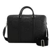 【康是美官方網購】GUCCI 658573 滿版GG LOGO壓紋天然皮革兩用商務包/公事包.黑