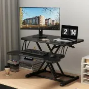 【E家工廠】桌上型氣壓升降桌 站立辦公電腦桌站立桌 摺疊桌 工作桌 氣壓桌(139-升降電腦桌黑色)