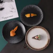 陶瓷盤 餐盤  點心盤 西餐盤 陶瓷碗盤 條紋盤 圓盤 碗盤 日式复古碟盘陶瓷盘烤箱盘小号吐骨碟牛排盘西餐盘饭盘装菜平盘