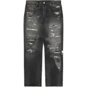 (店+)【LEVIS】A5352-0001 levi’s  x CLOT 聯名款 佩斯利花紋條紋破洞補丁黑長壽牛仔褲 男女同款 黑色