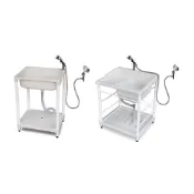 (店+)KB+ 日系塑鋼洗衣槽 D款 附三段式手持蓮蓬頭（3尺寸・2種腳架可選）｜浴室 陽台 洗衣 水槽 洗手槽 洗衣台