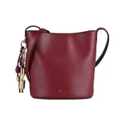 【FURLA 芙拉】FURLA精品小牛皮吊飾編織磁釦斜背水桶包(迷你/深紅)