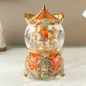 愛瑪仕橙金旋轉木馬水晶球音樂盒燈光情人節生日聖誕交換禮物結婚