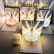 🔥優選好物+99熱銷🏆3d立體生日賀卡音樂燈光定製祝福卡片高級感男女朋友生日禮物摺疊