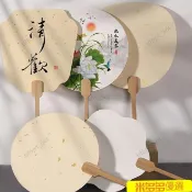 🌺 【】宣紙硬卡空白雙面團扇宮扇圓扇幼教用品半熟宣扇面國畫書法工筆畫宣紙扇子美術用品雙面竹柄宣紙扇學生彩繪diy扇書法