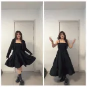 Curvy Room  大尺碼女裝 黑色方領A字洋裝 短版針織開衫兩件套 收腰顯瘦 傘擺裙 甜美風 秋冬穿搭 女款套裝