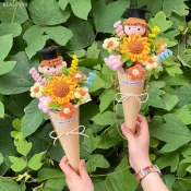 【新款上市】創意成品手工毛線向日葵畢業男孩女孩 花束甜筒冰淇淋送小朋友禮物 創意花束 創意畢業花束 情人節花束 花束 永