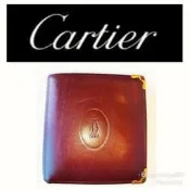 法國 Cartier 卡地亞 男性 皮夾 信用卡 名片夾 真皮 酒紅色 小牛皮 錢包$338 1元起標真品有瑕 有LV