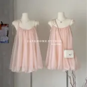 ‼️【JANE.洋裝❤】韓國純欲風渡假超仙綁帶蓬蓬吊帶短洋