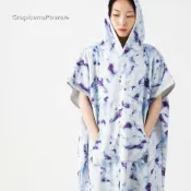GP石墨烯 [現貨。免運] 海灘毛巾衣/海灘浴巾/衝浪禦寒服/連帽罩衫/石墨烯斗篷毛巾衣(大人款)-暈染藍《石墨烯毛巾衣浴袍系列》