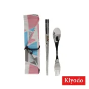 (店+)【KIYIDO】絲登麗餐具組 (麻布收納袋隨機款式) 304不鏽鋼餐具 環保餐具 叉匙二合一 筷子