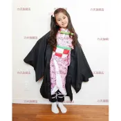 【cosplay】臺灣可開發票 彌豆子衣服 尾牙服飾鬼滅之刃衣服兒童 禰豆子衣服 兒童 竹筒 木屐 假髮 鬼滅cos