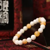 天然半玉化8mm硨磲念珠 緬甸黃玉隔珠 佛珠 佛教七寶 手鍊 客製化