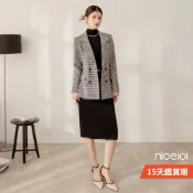 niceioi【特惠】毛呢外套 千鳥格外套 黑色 [經典千鳥格翻領雙排釦毛呢西裝外套] 正式套裝 女裝 5I445007