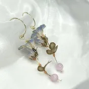 【藍色牽牛花x紫鋰輝石-水晶花耳環】九月生日花生日石 花言日和