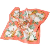 CELINE 奢華花朵流蘇圖騰品牌燙金字母LOGO大帕領巾(粉橘系)