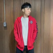 美國百分百【全新真品】Abercrombie & Fitch 棉質連帽外套 AF 麋鹿 夾克 男 紅色 M號 H149