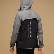 【NAUTICA】官方旗艦 男裝 COMPETITION 撞色尼龍連帽外套(灰色)