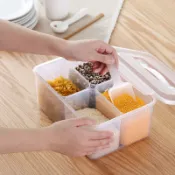 協貿國際日用品生活館 廚房五穀雜糧盒密封罐四分格冰箱收納盒米桶儲物食品保鮮盒微波盒