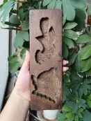 糕點面食印模，烘焙模具，木卡子，粿子模，純手工精細雕刻鳳凰，壽桃圖案 背面有磨損 老物件難免會有瑕疵，追求完美