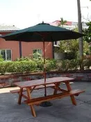 【加百列庭園休閒傢俱】歐式休閒風~原木休閒啤酒桌(6尺)+9尺木柄傘+12KG傘座～戶外休閒桌椅，景觀餐廳庭園品茗必備。