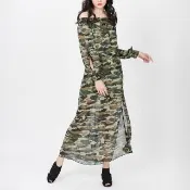 【iROO】性感開衩軍裝休閒雪紡長洋裝