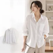 (店+)【JDUDS】韓系白色長袖襯衫 學生風格長袖白襯衫  中長版白襯衫 鈕扣白襯衫 女生襯衫 上班襯衫