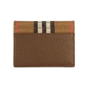 【BURBERRY 巴寶莉】Sandon 格紋帆布及皮革4卡卡片夾/名片夾(土棕色)