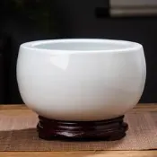 景德鎮陶瓷純白色生財進聚寶盆擺件玄關博古架小號招財聚財風水缸