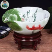 景德鎮陶瓷魚缸水缸手繪山水畫花盆桌面擺件風水大號養金魚缸烏龜睡蓮荷花盆