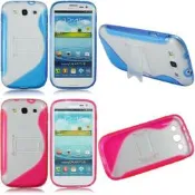 3個免運 Samsung I9300 Galaxy S III S3 立架 支架 韓國矽膠腳架型保護背殼 護盾 保護套 清水套