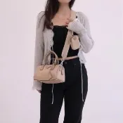 【PRADA 普拉達】經典三角LOGO尼龍二合一附零錢包手提兩用包(淺褐)