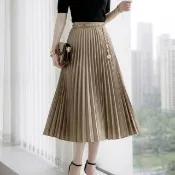 【巴黎精品】多款韓版A字裙子中長裙洋裝網紗裙傘裙寬鬆休閒大尺碼女裝(鍊條大擺百褶網紗裙4色k2bb49 A)