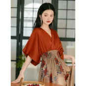 民族風洋裝 波西米亞洋裝 渡假風女裝 沙灘裝 大尺碼洋裝 小衆設計民族風假兩件紅色連衣裙復古度假異域風穿搭氣質絕美長裙