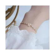 (店+)B1074 四葉草貓眼石手鍊 韓版輕奢銀飾飾品 手環 手鏈 手飾 抗過敏 防過敏 簡約原創設計手鍊 首飾飾品配件