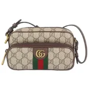 GUCCI 古馳  Ophidia GG防水布皮邊雙拉鍊小型腰包/斜背包