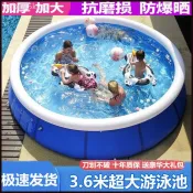 台灣現/貨 圓形充氣游泳池家用兒童泳池成人超大戶外折疊加厚戶外支架水池