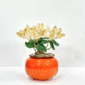 (店+)【御古齋】天然黃水晶 柿子造型 招財樹 水晶樹 陶瓷盆栽樹 事事如意 招財進寶 裝飾擺設 風水開運擺件 0619