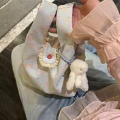 女生包包春夏新款薄荷藍碎花手提包上班雜物小拎包韓系蕾絲包包女手腕包側背包 斜背包 高級感包包 托特包 韓國包包 腋下包 