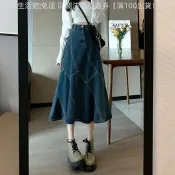 牛仔半身裙長裙 半身裙 顯瘦高腰 a字包臀半身裙 辣妹半身裙 2024年新款魚尾裙設計感a字寬鬆長裙高腰牛仔裙顯瘦遮跨半