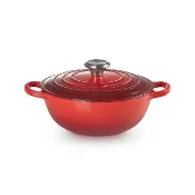 【Le Creuset】盒損福利品_典藏琺瑯鑄鐵鍋媽咪鍋24cm(櫻桃紅-鋼頭-內鍋黑)