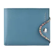 【Paul Smith】PAUL SMITH LOGO釦式6卡邊緣條紋牛皮短夾(藍)
