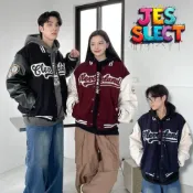 (店+) 韓國 厚磅 美式 毛呢 皮革 皮衣 拼接 拼色 撞色 字母 徽章 刺繡 潮流 百搭 情侶 棒球外套 外套